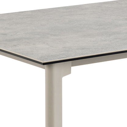 Cardiff Grey Ceramic Dining Table 160cm with 4 Beige Boucle Swivel Chairs