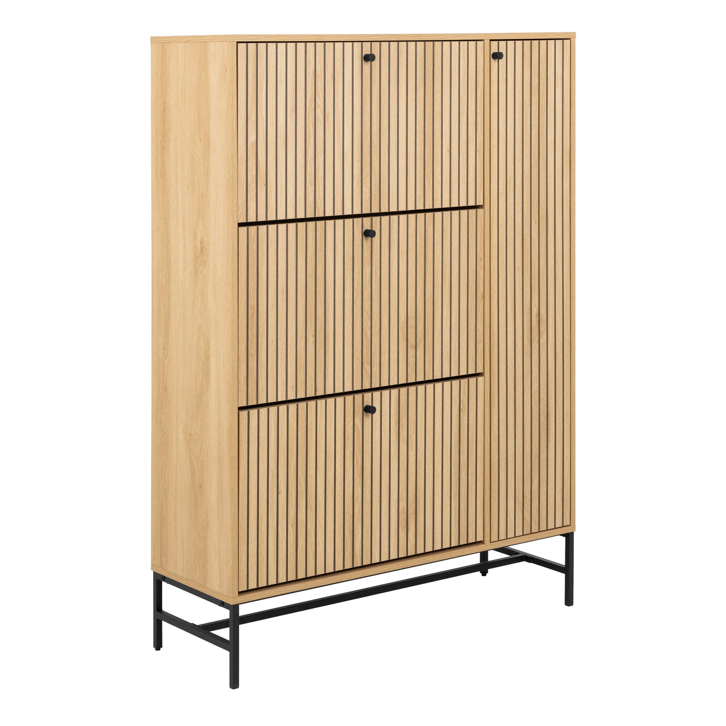 Bjork Natural Oak Wood and Black Panelled Shoe Cabinet 4 Doors