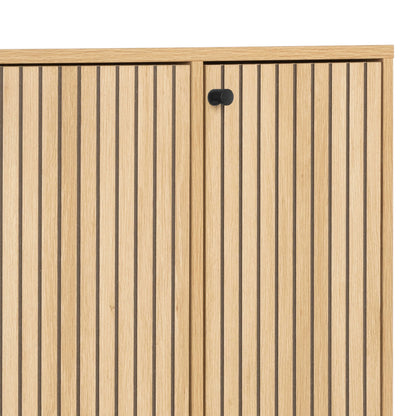 Bjork Natural Oak Wood and Black Panelled Shoe Cabinet 4 Doors