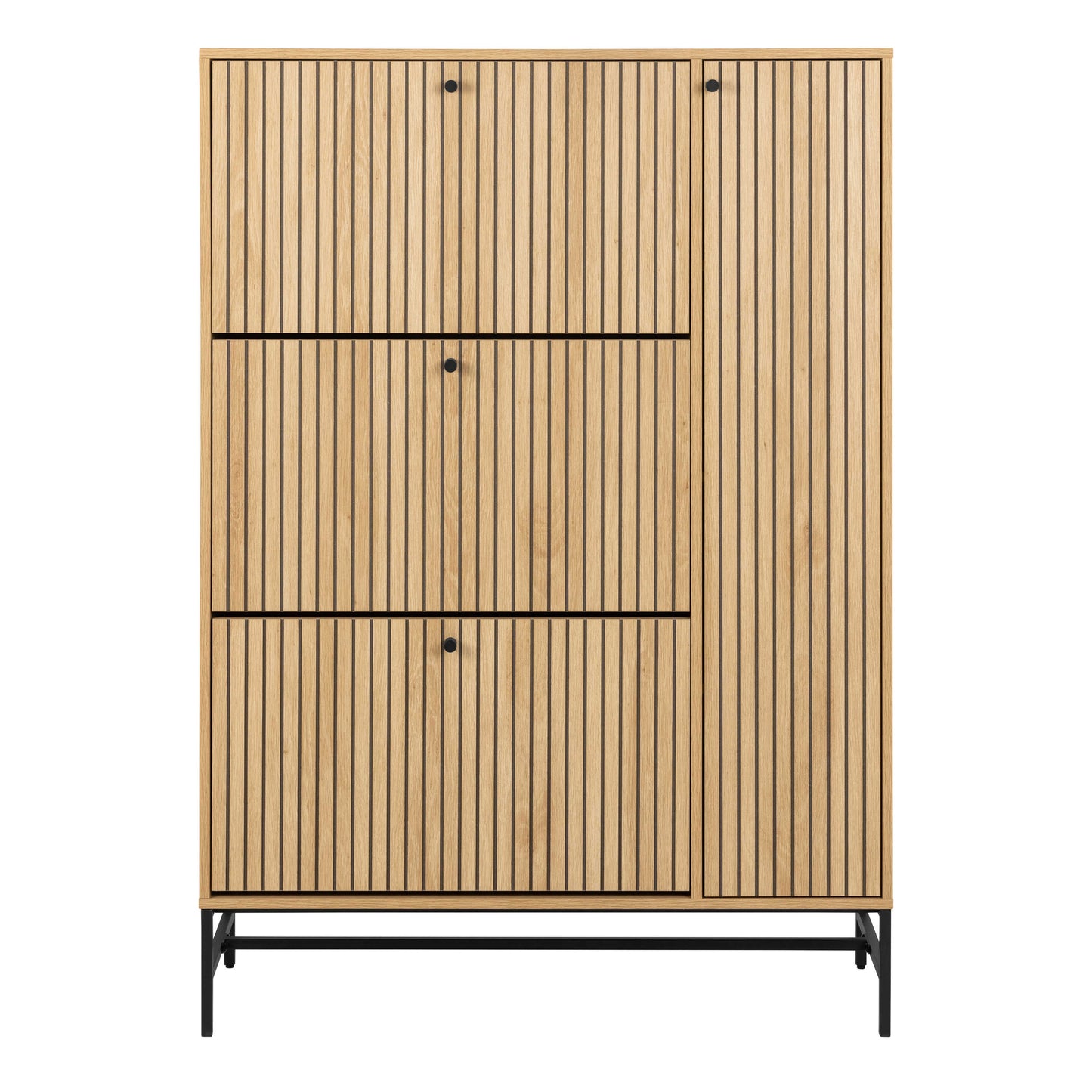 Bjork Natural Oak Wood and Black Panelled Shoe Cabinet 4 Doors