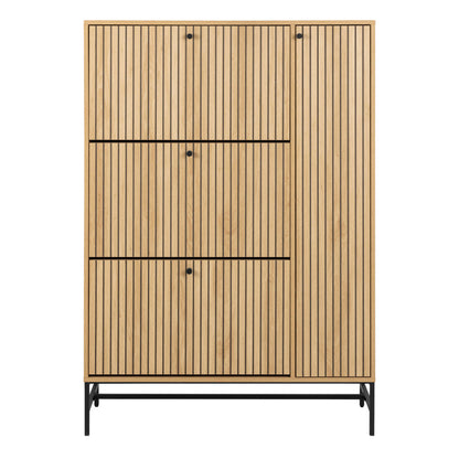Bjork Natural Oak Wood and Black Panelled Shoe Cabinet 4 Doors