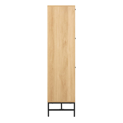 Bjork Natural Oak Wood and Black Panelled Shoe Cabinet 4 Doors