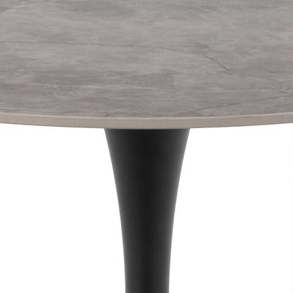 Cloverfern Grey Ceramic Round Dining Table Black Metal Base