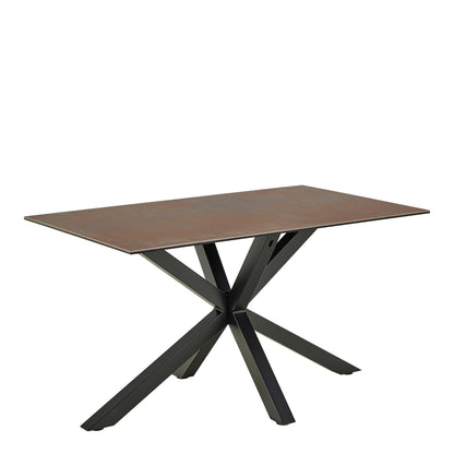 Perth 135cm 4 Seater Rusty Brown Ceramic Dining Table Industrial Black Metal Legs
