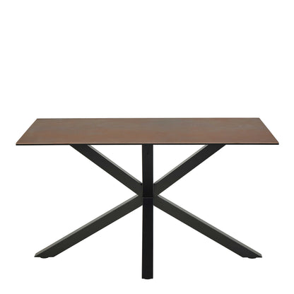 Perth 135cm 4 Seater Rusty Brown Ceramic Dining Table Industrial Black Metal Legs