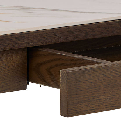 Cork Cream Ceramic Console Table with Oak Veneer Base 1 Drawer