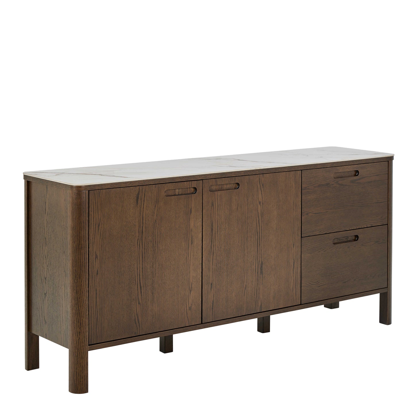 Cork  Oak Veneer Sideboard with Cream Ceramic Top 2 Doors 2 Drawers