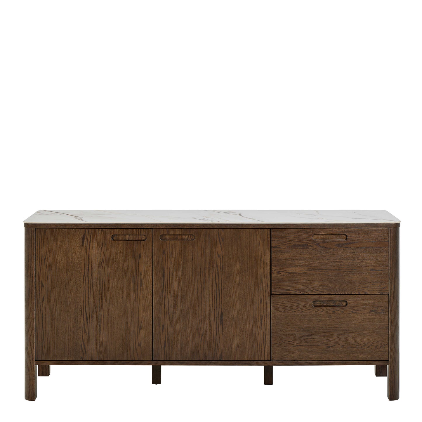 Cork  Oak Veneer Sideboard with Cream Ceramic Top 2 Doors 2 Drawers