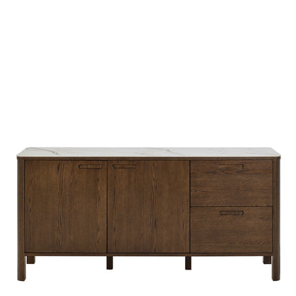Cork  Oak Veneer Sideboard with Cream Ceramic Top 2 Doors 2 Drawers
