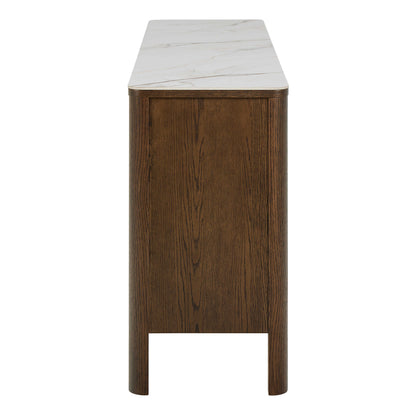 Cork  Oak Veneer Sideboard with Cream Ceramic Top 2 Doors 2 Drawers