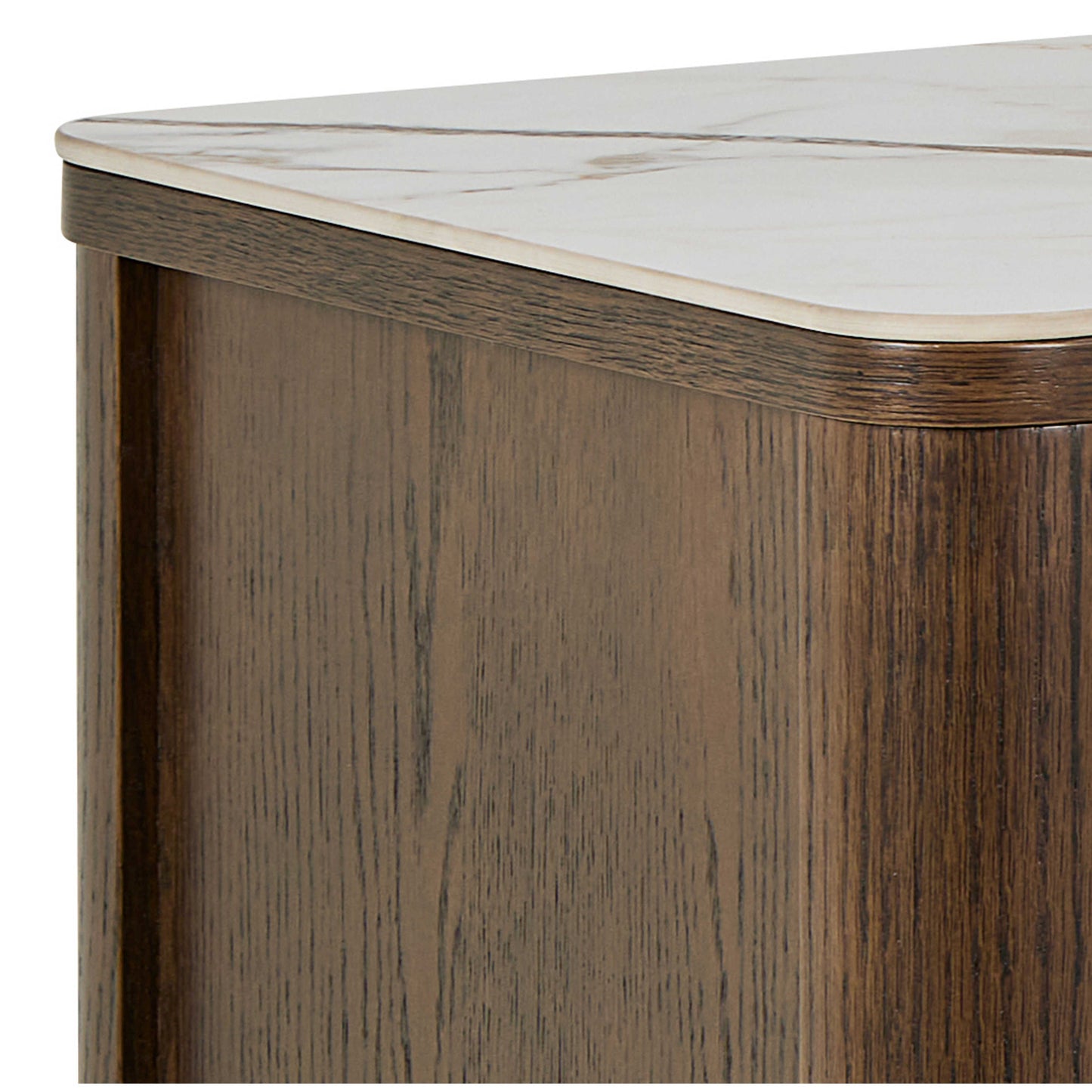 Cork  Oak Veneer Sideboard with Cream Ceramic Top 2 Doors 2 Drawers