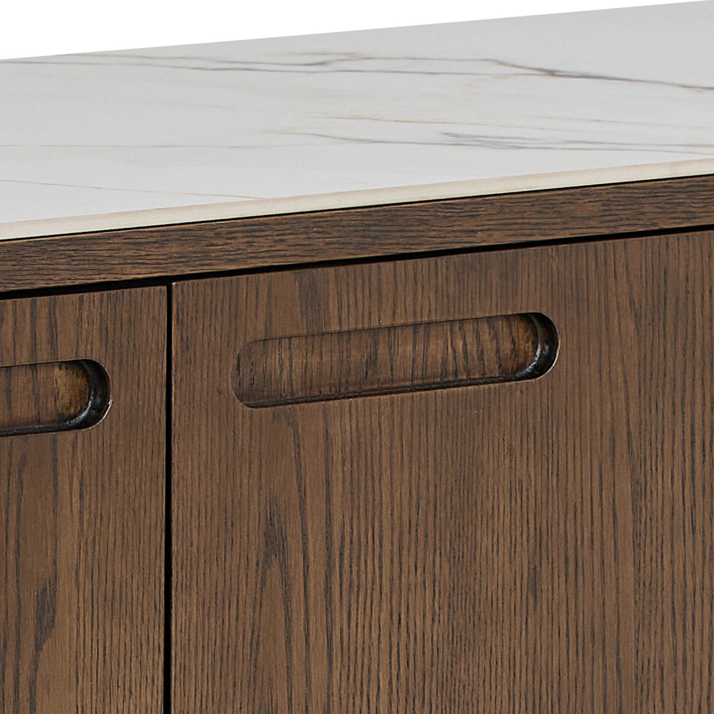 Cork  Oak Veneer Sideboard with Cream Ceramic Top 2 Doors 2 Drawers
