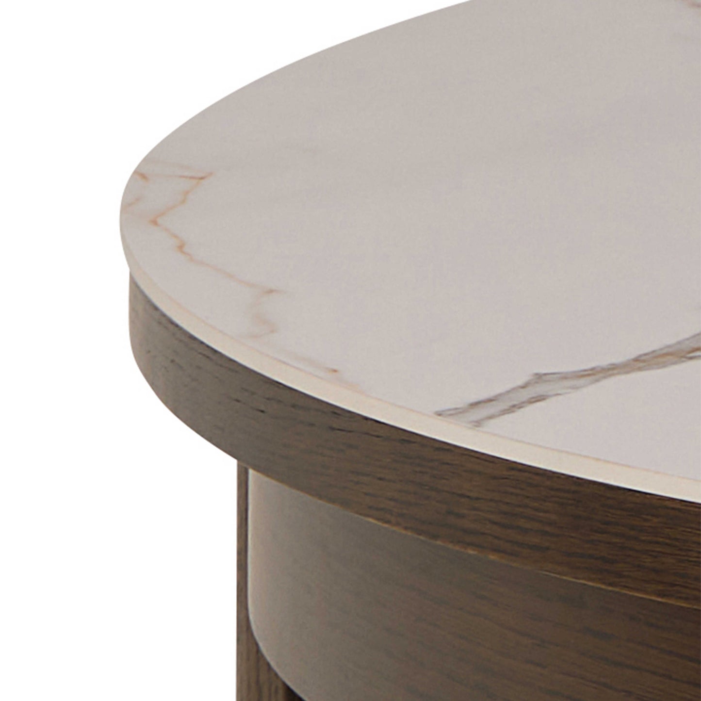 Cork Round Extendable Dining Table with Cream Ceramic Top and Oak Veneer Base