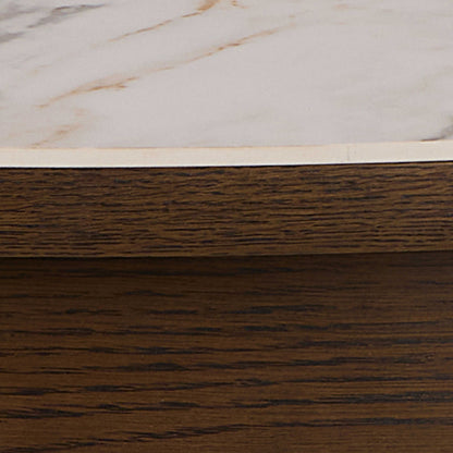 Cork Round Extendable Dining Table with Cream Ceramic Top and Oak Veneer Base