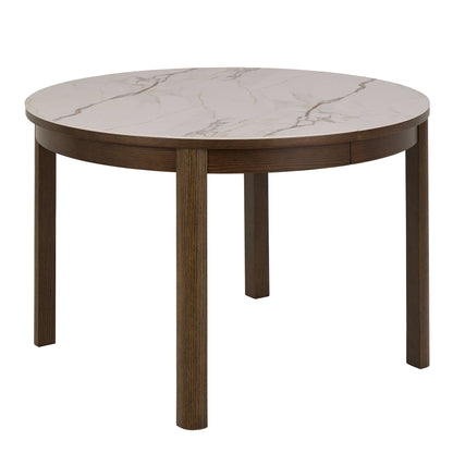 Cork Round Extendable Dining Table with Cream Ceramic Top and Oak Veneer Base