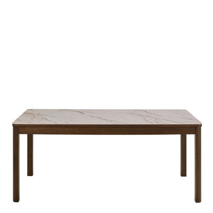 Cork 180cm Rectangular Cream Ceramic Dining Table with Oak Veneer Base