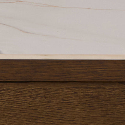 Cork 180cm Rectangular Cream Ceramic Dining Table with Oak Veneer Base