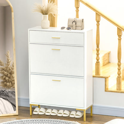 Suto Wooden White Slim Shoe Cabinet With 3 Drawers For 12 Pairs
