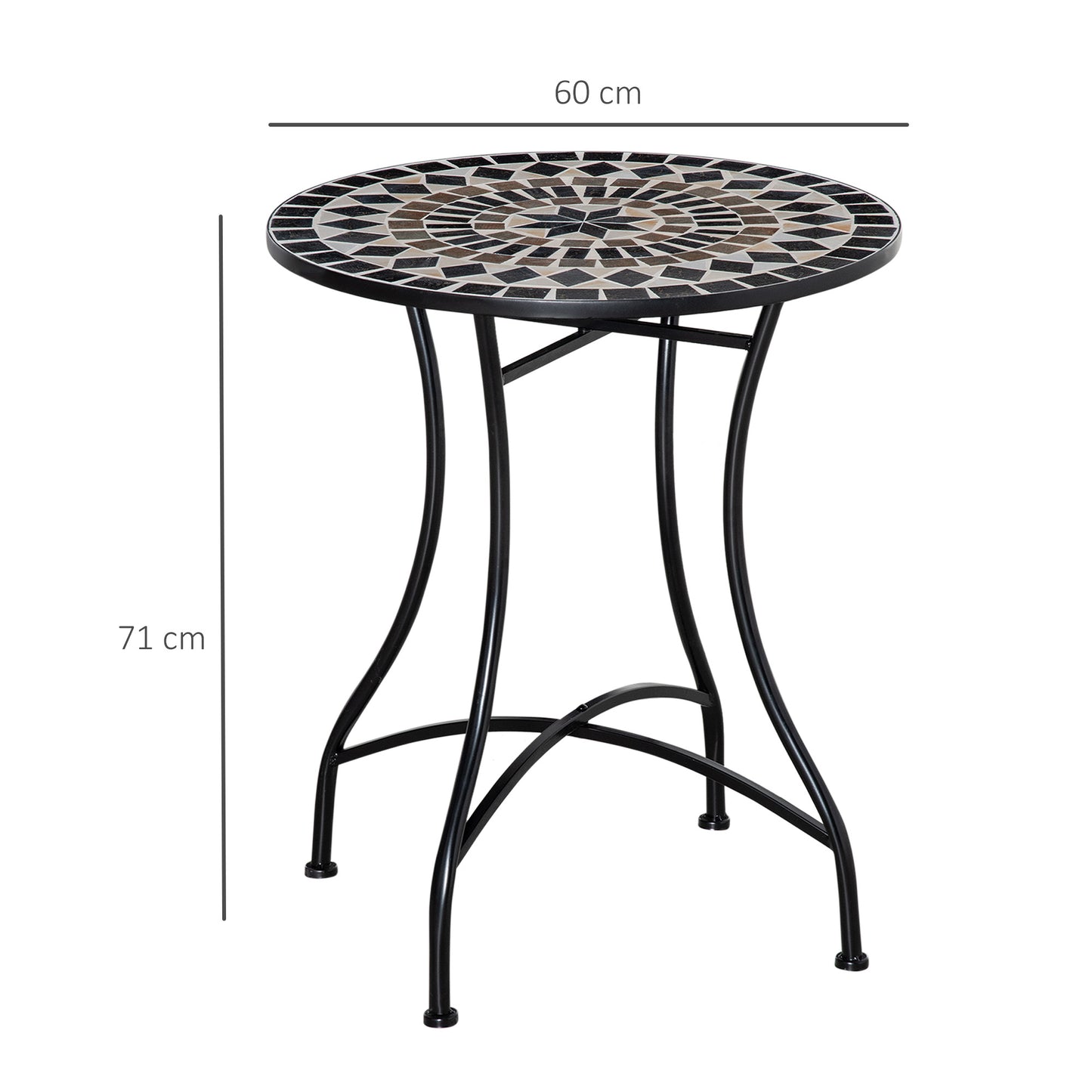 Pamone Metal Black Round Mosaic Outdoor Patio Bistro Table