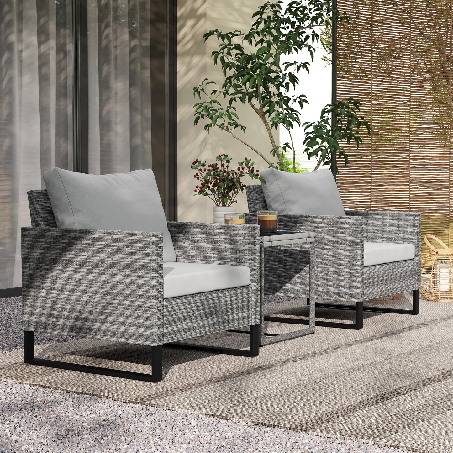 Dobaso Rattan Grey 3 Piece Bistro Set with Glass Coffee Table