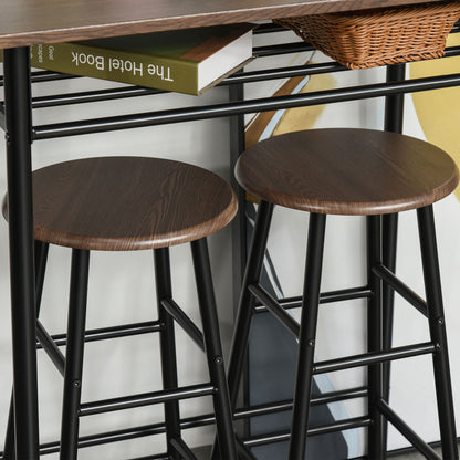 Yoliba Metal And Wooden Black And Oak Breakfast Bar Table And Stool Set With Storage Shelving