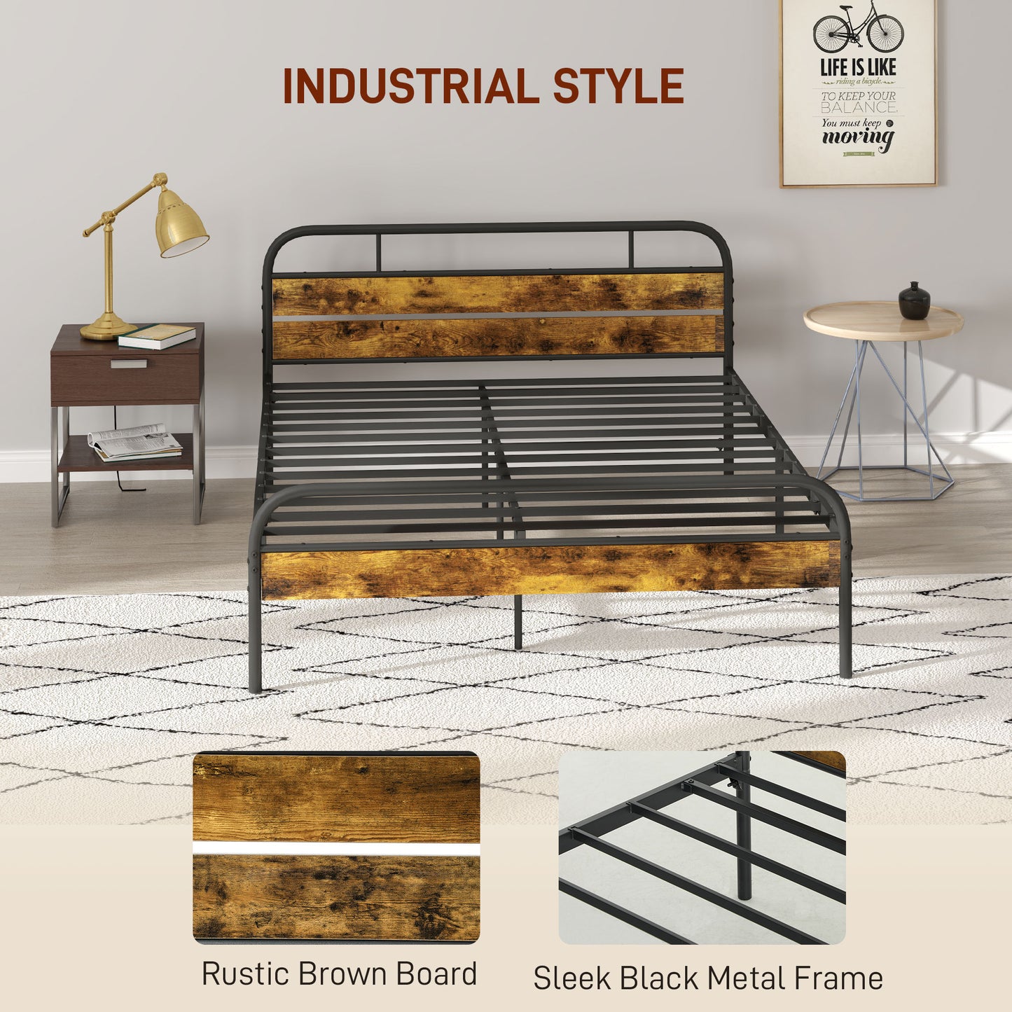 Vizi 5FT Industrial Metal King Bed Frame Black and Brown