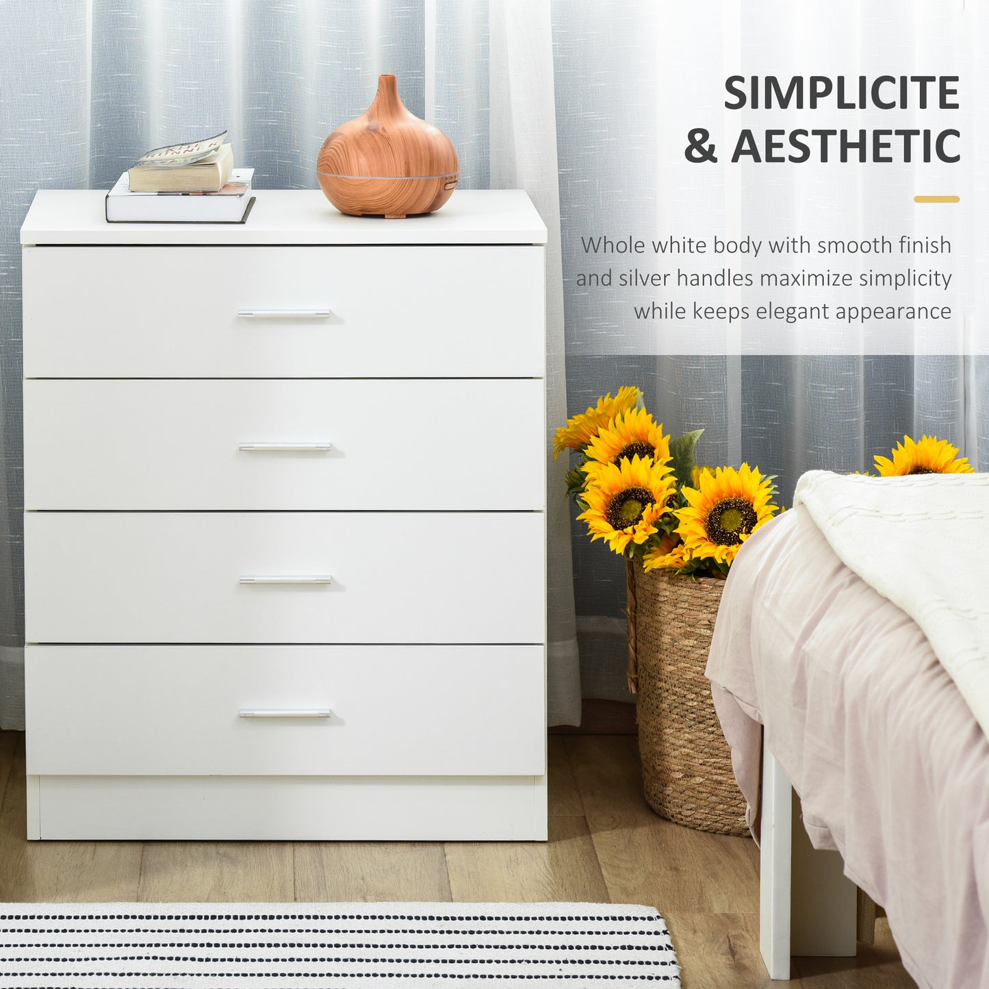 Ziroma Metal And Wood White 4 Drawer Storage Chest