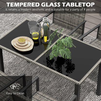 Saka Rattan Grey 4 Seater Outdoor Garden Dining Set With Tempered Glass Table And Chairs