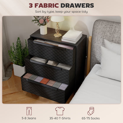 Salimo Metal Black 3 Fabric Drawer Storage Dresser