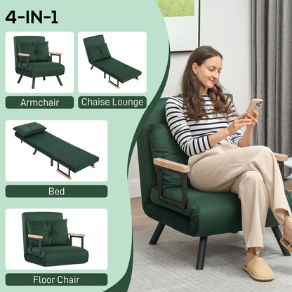 Zifayo Velvet Green 4 In One Convertible Single Chair Bed With Cushion