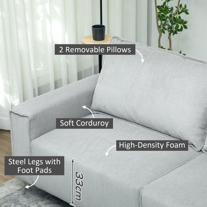 Pael Corduroy Light Grey 3 Seater Sofa Silver Metal Legs