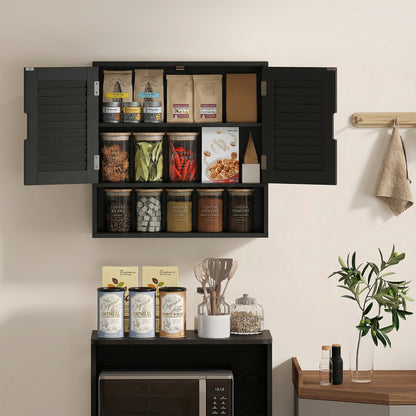 Neco Wall Mounted Bathroom Storage Cabinet With Adjustable Shelves Black 60 x 20 x 60cm