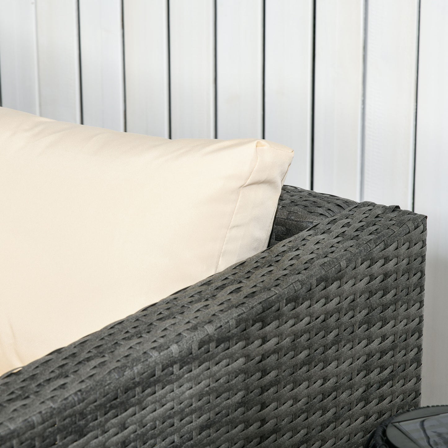 Sapana Rattan Grey and Cream 4 Seater Corner Garden Sofa Set With Glass Top Table