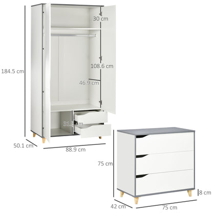 Demimar Grey And White Bedroom Furniture Set With Wardrobe and Chest Of Drawers