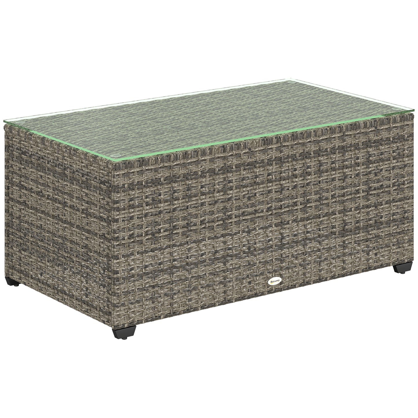 Livatoli Dark Grey Rattan Rectangular Glass Top Side Table