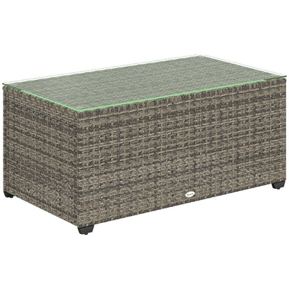Livatoli Dark Grey Rattan Rectangular Glass Top Side Table