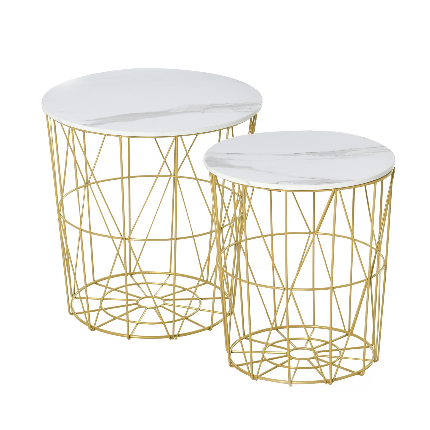 Tokael Metal And Wood White Set Of 2 Round Nesting Side Tables With Storage And Removable Tops