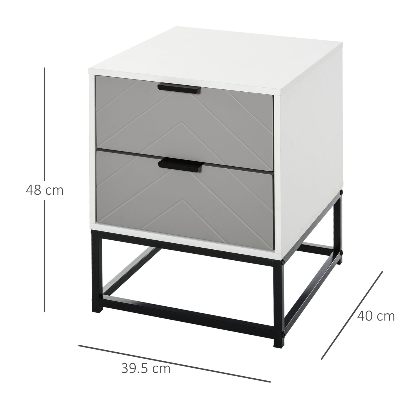 Fael White and Grey Chevron Wood Bedside Storage Cabinet With 2 Drawers