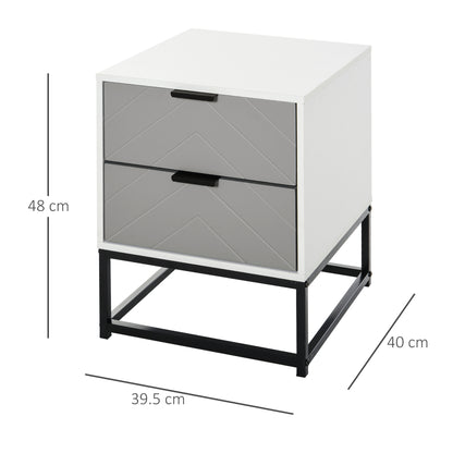 Fael White and Grey Chevron Wood Bedside Storage Cabinet With 2 Drawers