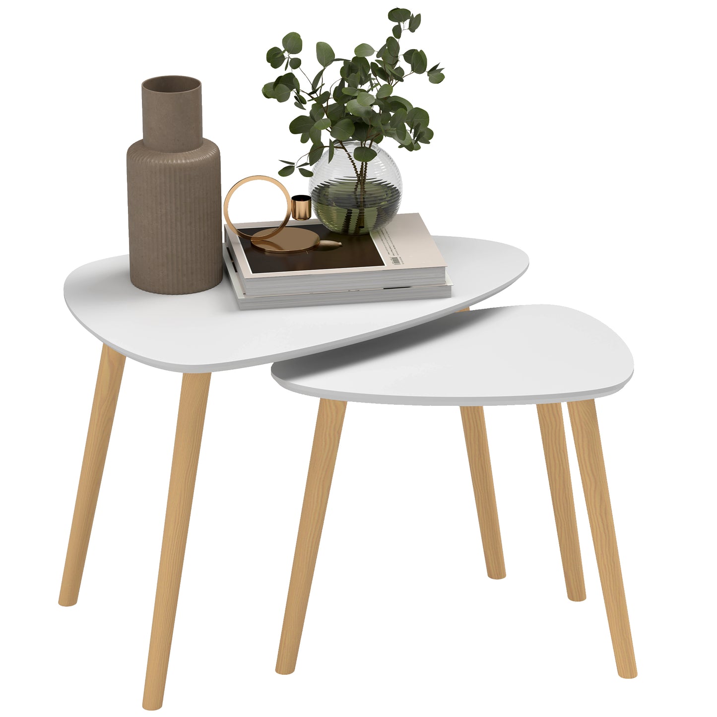 Keline  Set Of 2 Wood Light Grey Nesting Side Tables With Solid Wood Legs