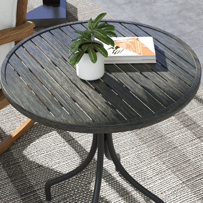 Nari Galvanised Steel Grey Round Garden Table Slatted Design