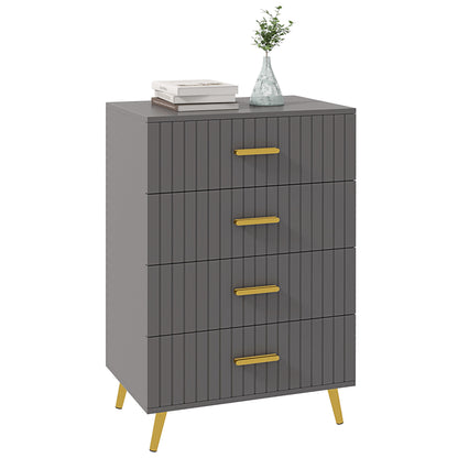 Zine Wooden Grey And Gold Tone 4 Drawer Embossed Dresser