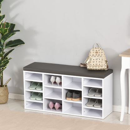 Noro Wooden White Multi Compartment Shoe Rack With Grey Cushion