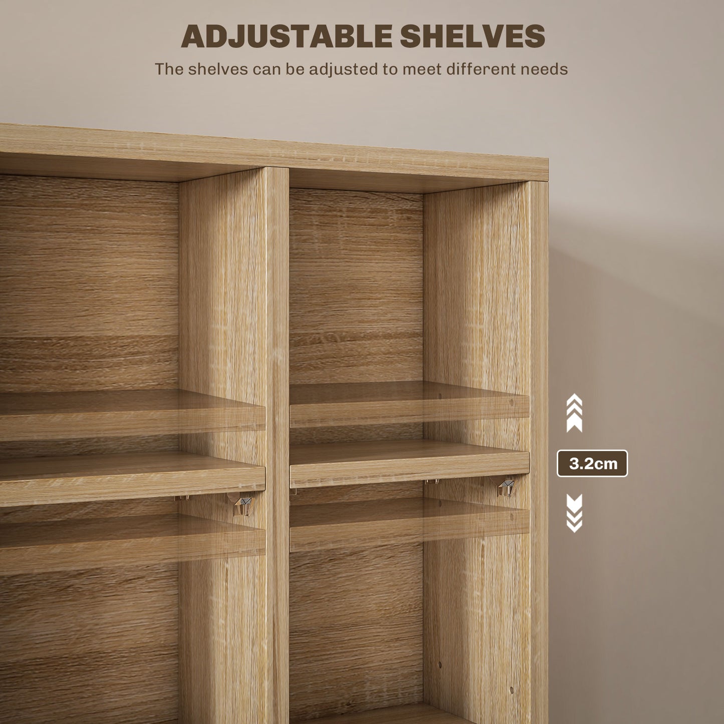 Sufato Wood Natural Finish Adjustable CD Storage Cabinet 89 x 130.5 cm