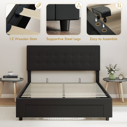 Mora 4FT6 Double Ottoman Bed Frame with Front Divan Drawer Storage Black