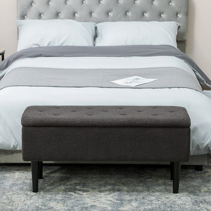 Nevano Boucle Dark Grey Storage Ottoman Teddy Fleece Diamond Tufted Lid