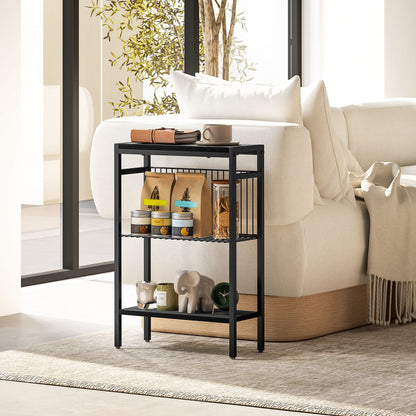 Notosu Metal And Wooden Black Industrial 3 Shelf Side Table