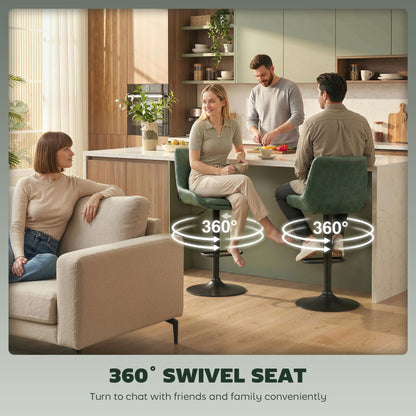 Milosu Fabric Green Adjustable Retro Bar Stools Set Of 2 With Swivel Seats