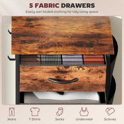 Kepa Fabric And Metal Rustic Brown 5 Drawer Storage Chest
