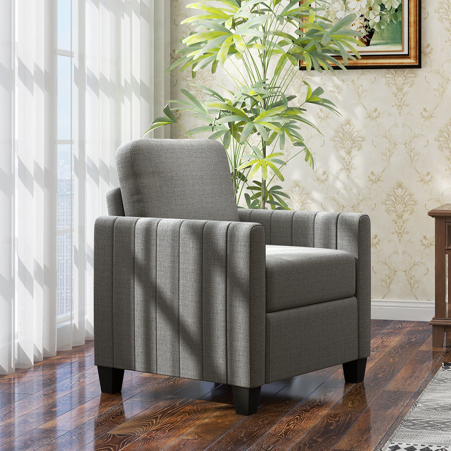 Vazi Lodi Light Grey Upholstered Box Style Accent Armchair